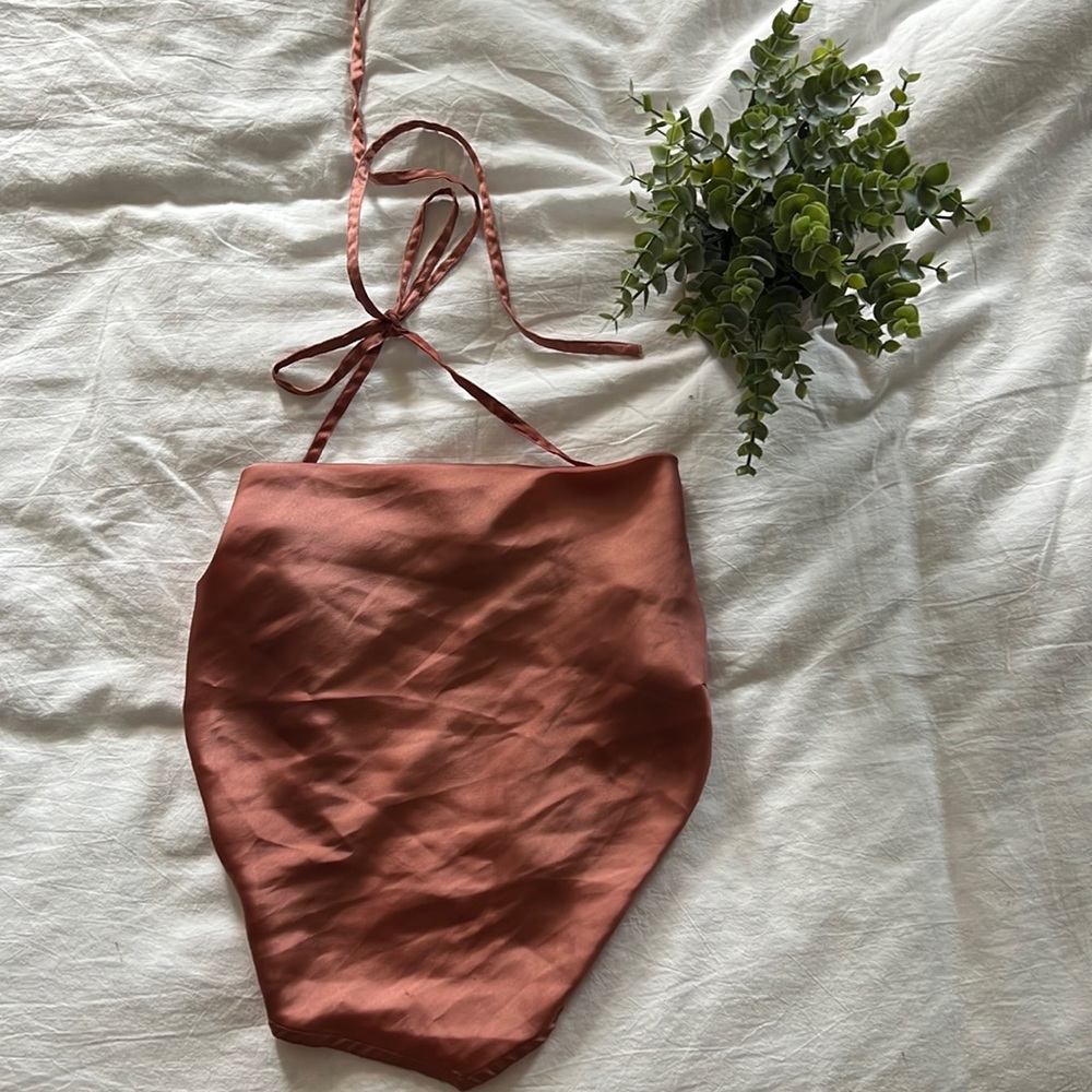 Petite scarf double tie halter in mauve brown/pink!